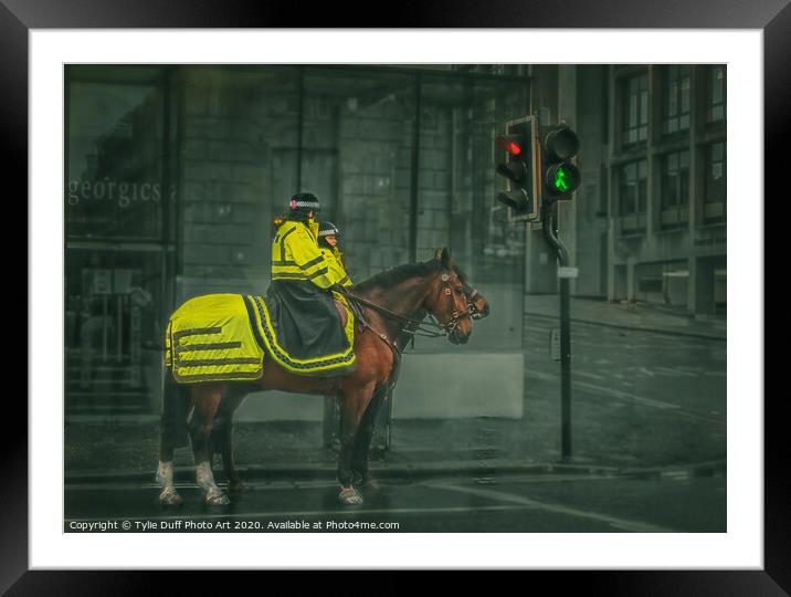Police Horses At Glasgow Traffic Lights Framed Mounted Print by Tylie Duff Photo Art