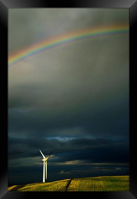 Wind Turbine & Rainbow Framed Print by Philip Teale