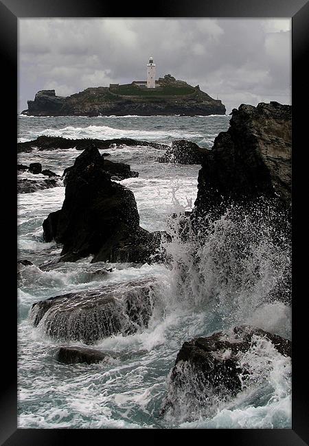 Crashing Wave, Godrevy Lighthouse, St Ives Bay Framed Print by Brian Pierce
