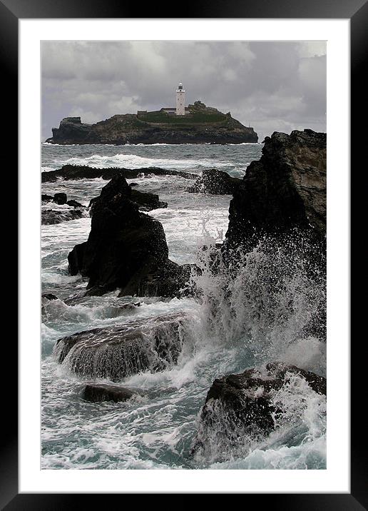 Crashing Wave, Godrevy Lighthouse, St Ives Bay Framed Mounted Print by Brian Pierce