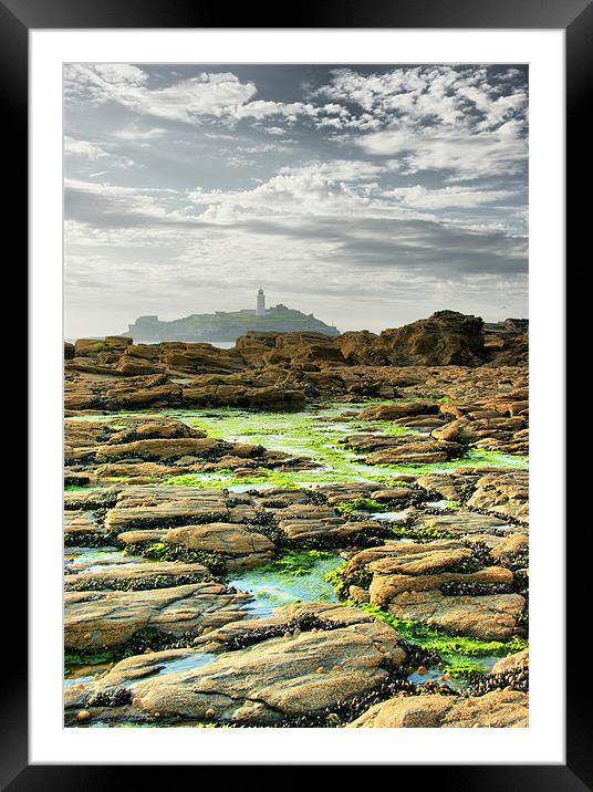 Godrevy Rocks and Lighthouse, St Ives Bay Framed Mounted Print by Brian Pierce