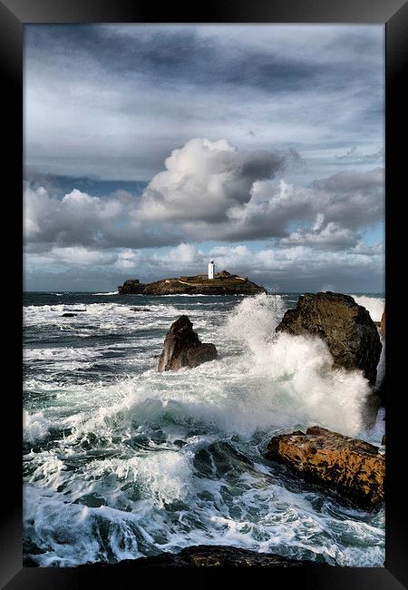 Godrevy Lighthouse, St Ives Bay, Cornwall  Framed Print by Brian Pierce