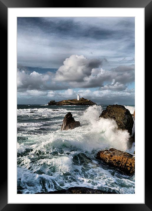 Godrevy Lighthouse, St Ives Bay, Cornwall  Framed Mounted Print by Brian Pierce
