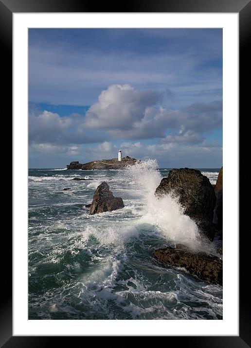 Godrevy Rocks and Lighthouse, St Ives Bay Framed Mounted Print by Brian Pierce