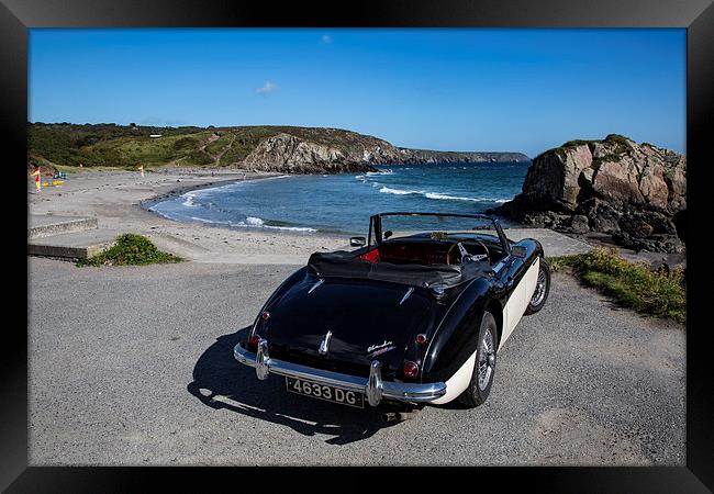 Austin Healey 3000 at Kennack Sands, Lizard, Cornw Framed Print by Brian Pierce