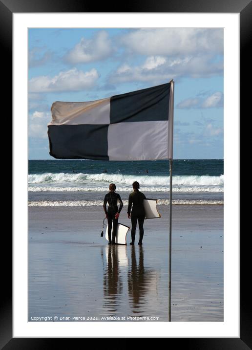 Surfers at Hayle Beach Framed Mounted Print by Brian Pierce