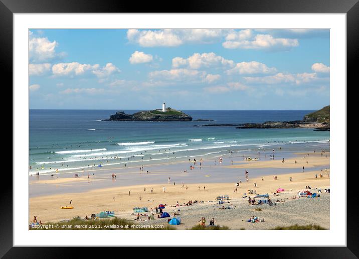 Godrevy Lighthouse &amp;amp; Gwithian Beach, Cornw Framed Mounted Print by Brian Pierce