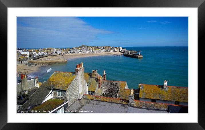 St Ives Rooftops and Harbour, Cornwall Framed Mounted Print by Brian Pierce