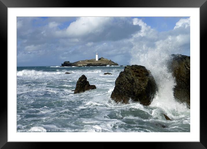 Godrevy Lighthouse, Gwithian, Hayle, Cornwall  Framed Mounted Print by Brian Pierce