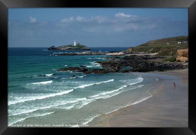 Hayle, Gwithian Beach and Godrevy Lighthouse Framed Print by Brian Pierce