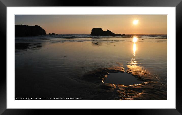 Sunset at Perranporth Beach Framed Mounted Print by Brian Pierce