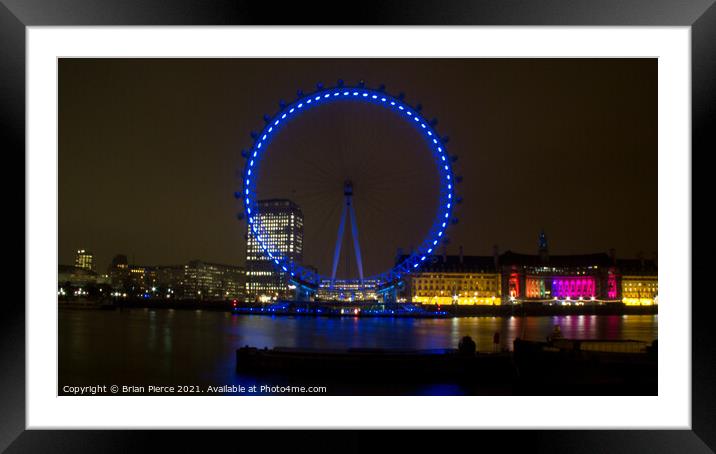 London Eye at Night Framed Mounted Print by Brian Pierce