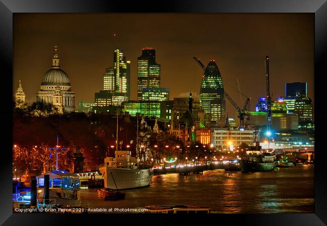 London Riverside at Night Framed Print by Brian Pierce