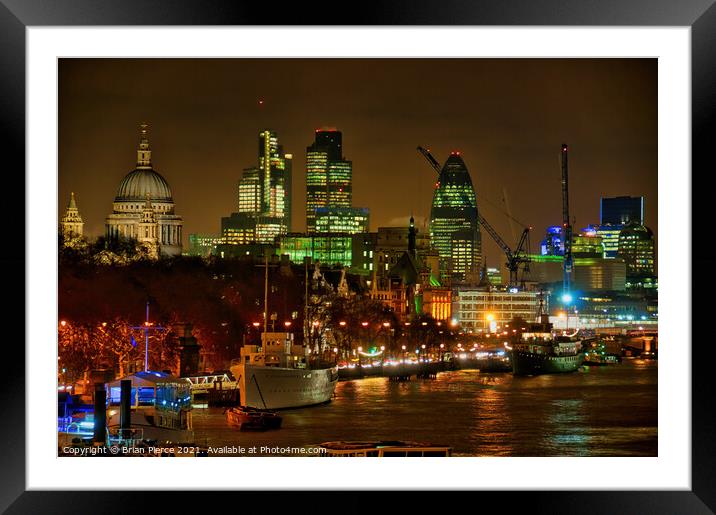 London Riverside at Night Framed Mounted Print by Brian Pierce
