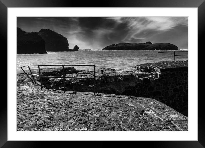 Mullion Cover and the Island Beyond (Monochrome) Framed Mounted Print by Brian Pierce