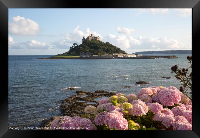 St Michael's  mount with Hydrangeas  Framed Print by Brian Pierce