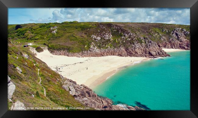 Porthcurno Beach from the Minack Theatre Framed Print by Brian Pierce