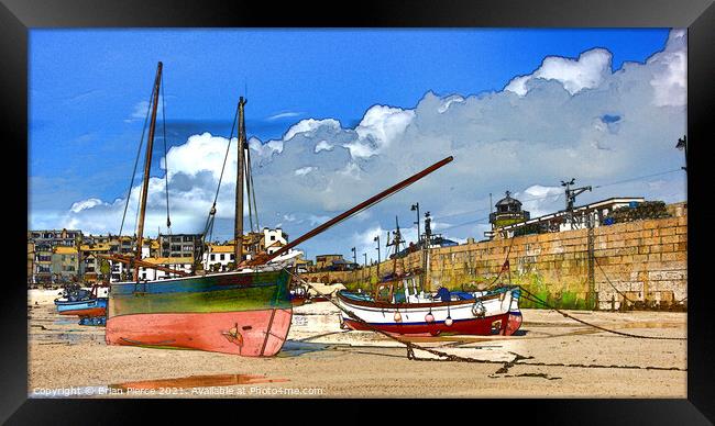 St Ives Harbour Cornwall (Pen + Watercolour - Digi Framed Print by Brian Pierce