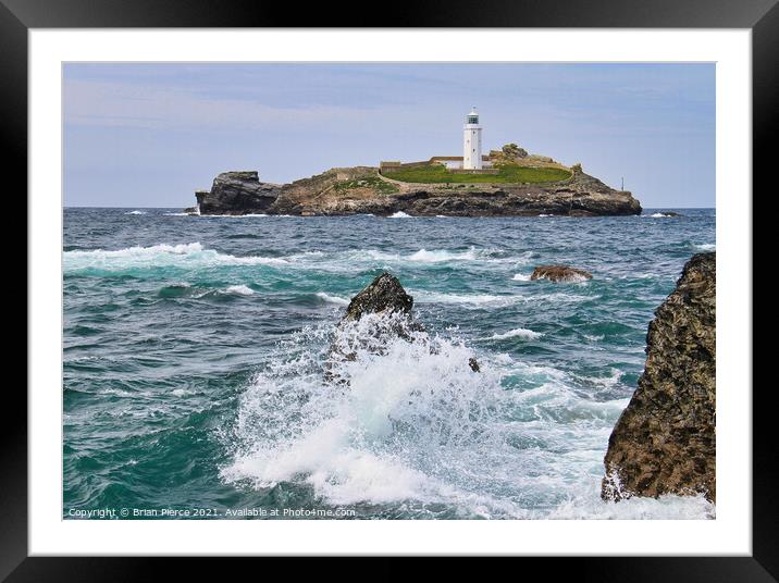 Godrevy Lighthouse, St Ives Bay, Cornwall Framed Mounted Print by Brian Pierce