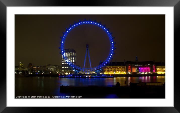 London Eye at Night Framed Mounted Print by Brian Pierce