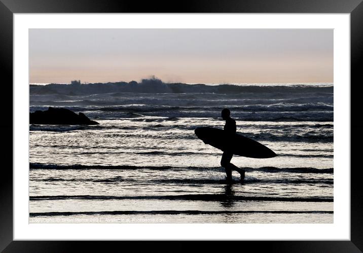 Surfer at St Ives Bay Framed Mounted Print by Brian Pierce