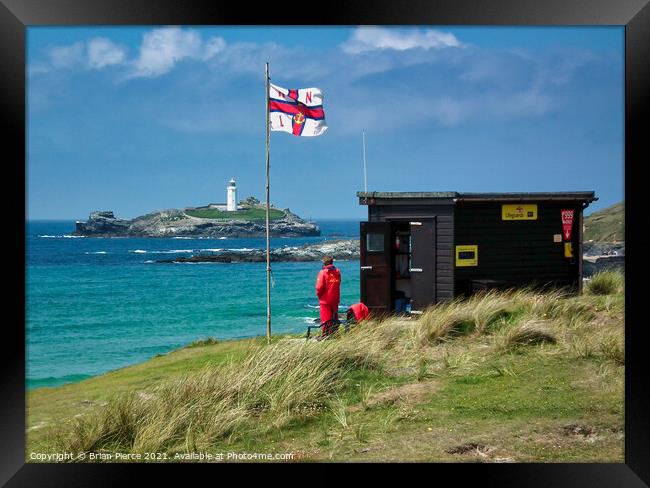 RNLI Lifeguards keep an eye on bathers at Gwithian Framed Print by Brian Pierce