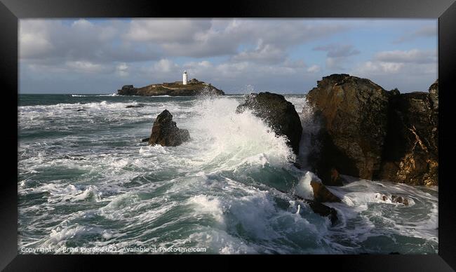 Waves Crashing on Rocks at Godrevy, St Ives Bay Framed Print by Brian Pierce