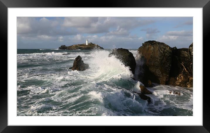 Waves Crashing on Rocks at Godrevy, St Ives Bay Framed Mounted Print by Brian Pierce