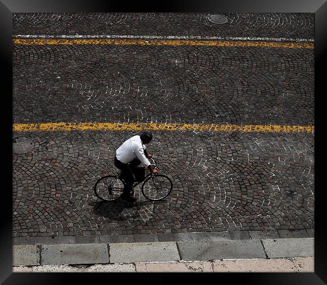 Italian Bicycle Man Framed Print by Liam Dobson