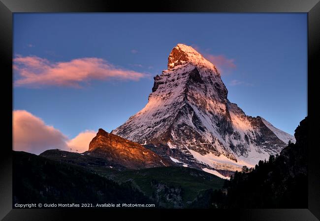 Matterhorn at sunrise. 4.478 meters. Swiss Alps Framed Print by Guido Montañes