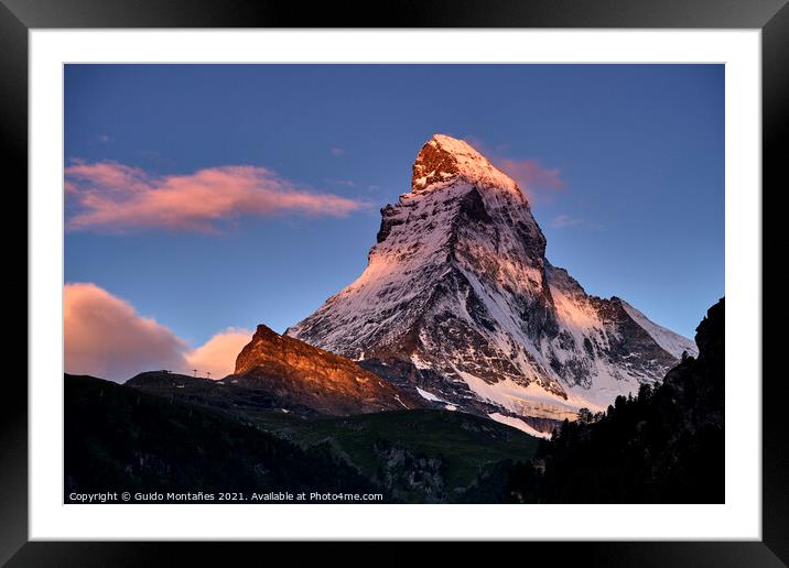 Matterhorn at sunrise. 4.478 meters. Swiss Alps Framed Mounted Print by Guido Montañes