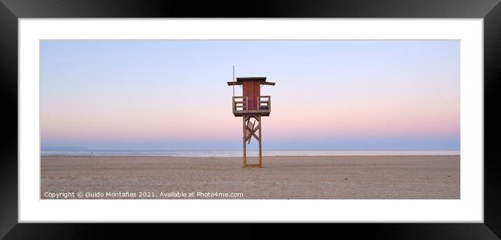 Beach tower. Bolonia beach at sunrise. Tarifa. Spain. Panoramic Framed Mounted Print by Guido Montañes