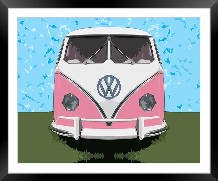 The VW Pink Peace & Love Bus Framed Mounted Print by Bruce Stanfield