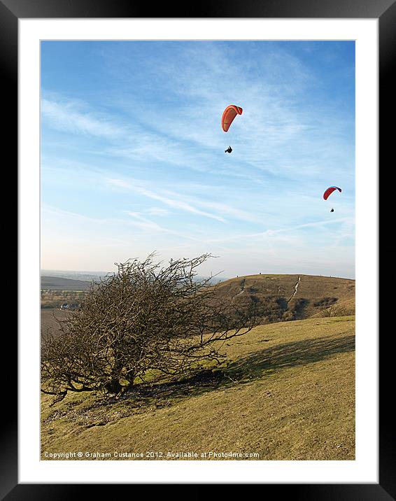 Paragliding on the Downs Framed Mounted Print by Graham Custance
