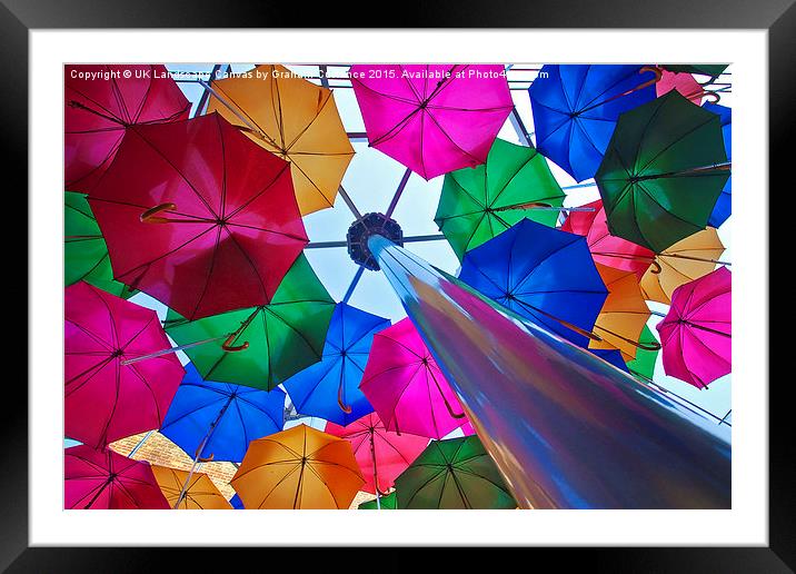 Umbrellas in Vinopolis Piazza Framed Mounted Print by Graham Custance