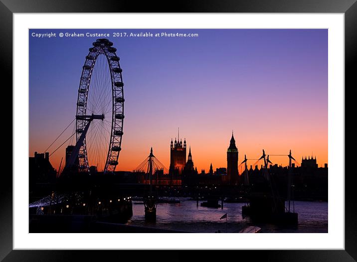 London Skyline at Sunset Framed Mounted Print by Graham Custance