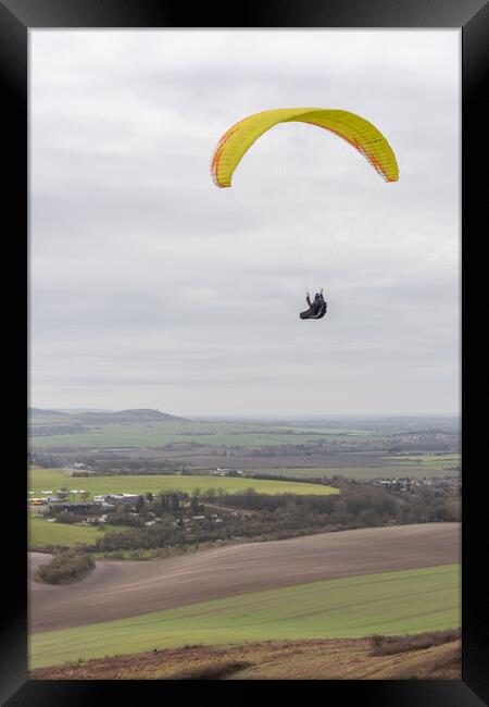 Paragliding at Dunstable Downs  Framed Print by Graham Custance