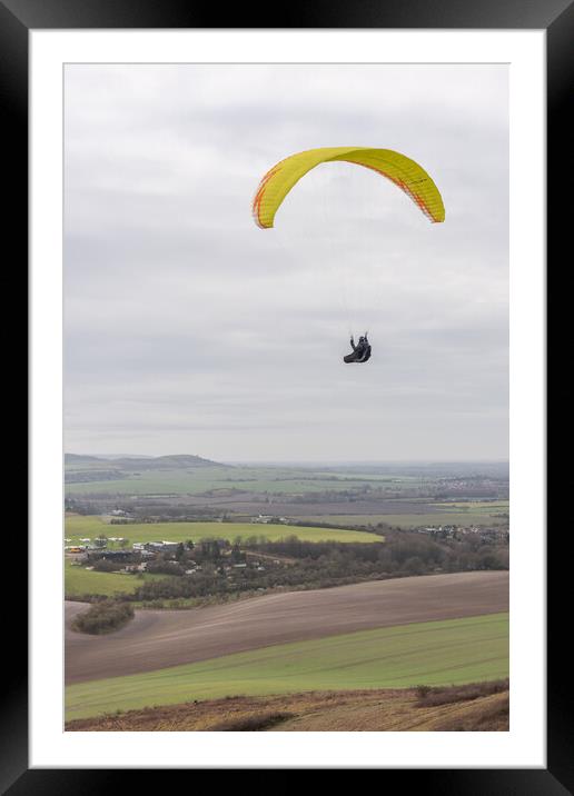 Paragliding at Dunstable Downs  Framed Mounted Print by Graham Custance