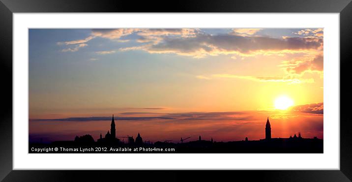 sunset over Venice Skyline Framed Mounted Print by Thomas Lynch