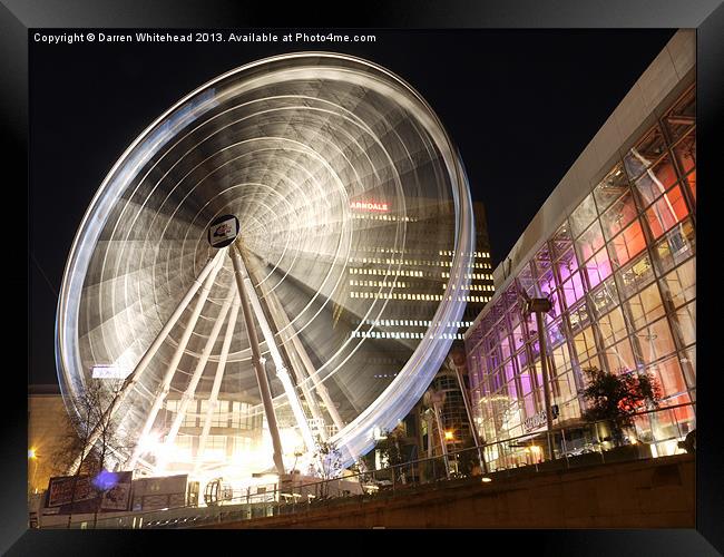 Nightime Manchester Big Wheel Framed Print by Darren Whitehead