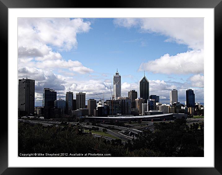 Perth Skyline Framed Mounted Print by Mike Shepherd