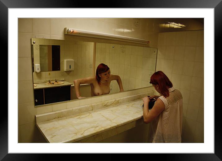 Topless Mirror Reflection Horror in the Ladies Res Framed Mounted Print by Richie Fitzgerald