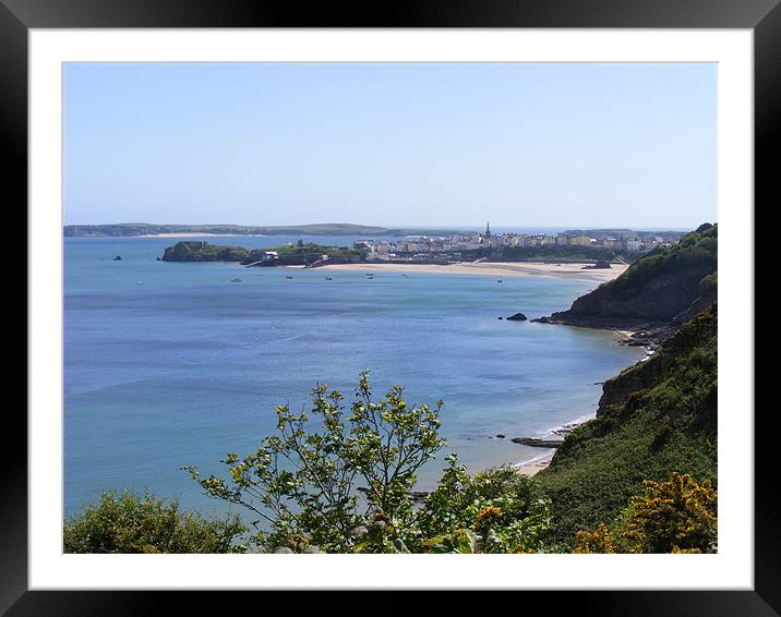 Tenby  town and North beach from the costal path Framed Mounted Print by Shoshan Photography 