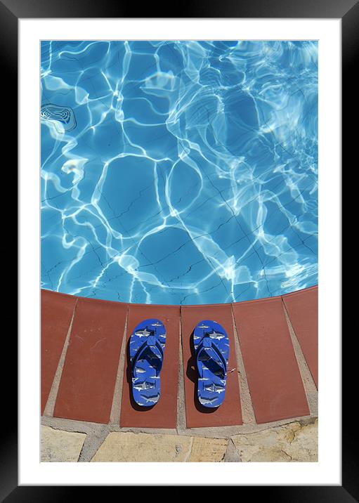 Flip flops by the pool Framed Mounted Print by Stephen  Hewett