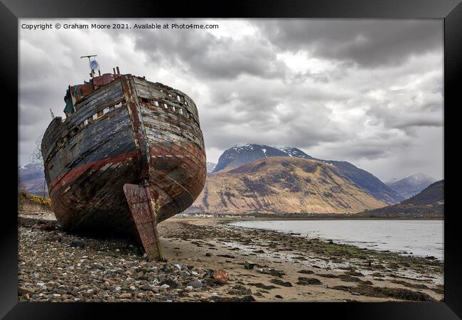 Ship wreck at Corpach Framed Print by Graham Moore