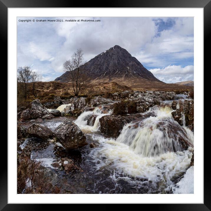 Buachaille Etive Mor and waterfall Framed Mounted Print by Graham Moore