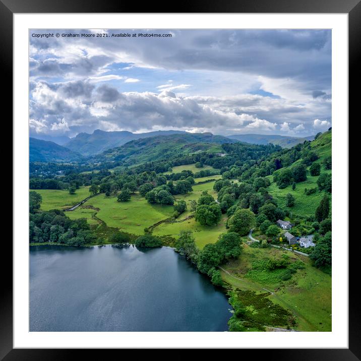 Loughrigg Tarn looking west towards the Langdale Pikes Framed Mounted Print by Graham Moore