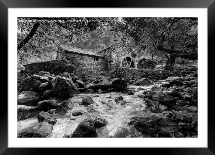 Borrowdale Mill hor monochrome Framed Mounted Print by Graham Moore