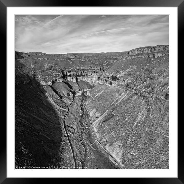Approach to Goredale Scar square monochrome Framed Mounted Print by Graham Moore