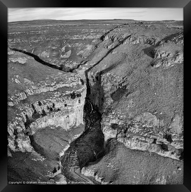 Goredale Scar close high view square monochrome Framed Print by Graham Moore